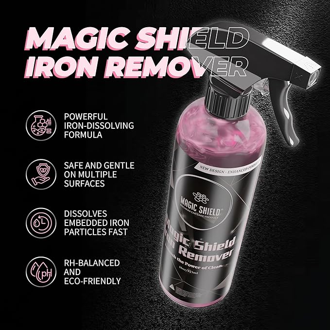 Magic Shield Iron Remover Spray for Cars 68oz – pH-Neutral Iron and Fallout Remover for Car, Motorcycle, RV & Boat | 5-Minute Reaction, Effective on Wheels & Paint | All-In-One Solution