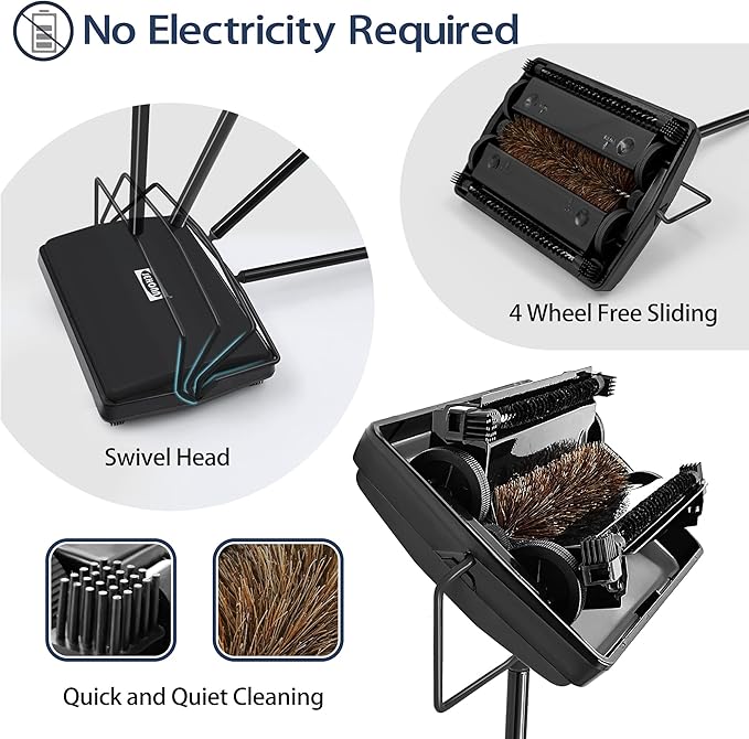 JEHONN Carpet Floor Sweeper with Horsehair, Broom and Dustpan Set for Home