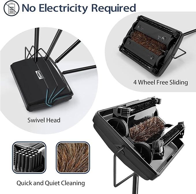 JEHONN Carpet Floor Sweeper Manual with Horsehair, Broom and Dustpan Set for Home