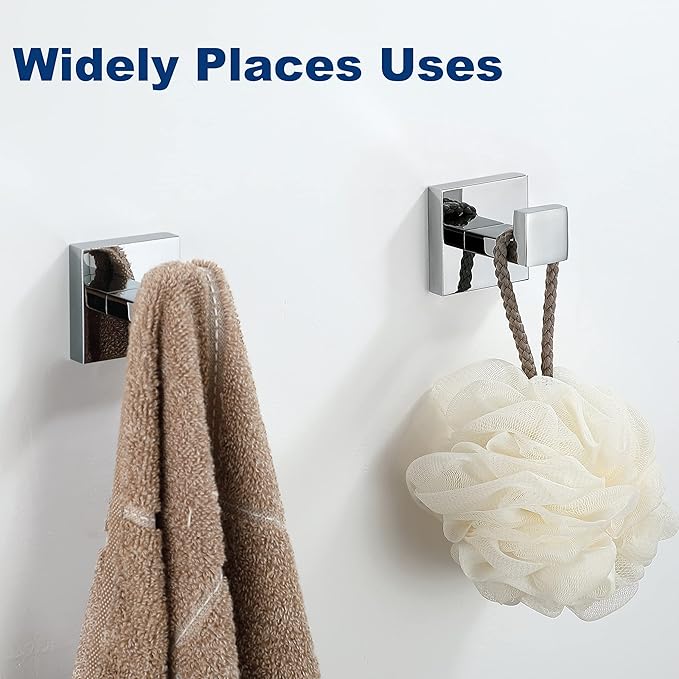 Towel Hooks for Bathrooms, Chrome Polished Towel Hook for Kitchen Bathroom, SUS304 Stainless Steel Coat Hook, Square Heavy Duty Robe Hooks for Hanging Towels, Coats, sponges, Wall Mount, 4 Pack