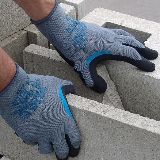 SHOWA ATLAS 330 Gloves with Rough Grip, Latex Coated Palms, Abrasion Resistant, Multi-Purpose Work Gloves, Maintenance, Mechanical & Warehousing, Grey/Black, Medium, 12-Pack