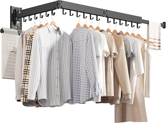 ZdwCyl Wall Mounted Clothes Hanger,Clothes Drying Rack,Laundry Drying Rack,Drying Rack Clothing,Laundry Hanger Rack,Retractable Dryer Racks,Collapsible, Aluminum,can be Fold Upward & Left & Right