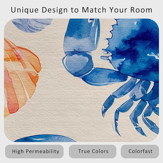 4x12 Nautical Runner Rug for Hallway, Washable Coastal Crab Rug Runner Non Slip, Seashell Ocean Home Decor Carpet for Kitchen, Bedroom, Entryway, Laundry Room, Ultra Thin Soft H199