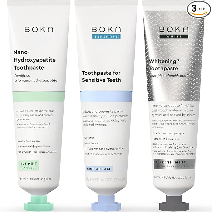 Boka Ela Mint, Whitening & Sensitive - Fluoride Free, Nano Hydroxyapatite Toothpaste for Tooth Sensitivity & Protection