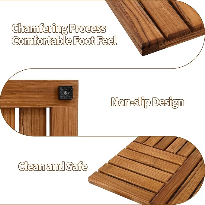 Utoplike Teak Wood Bath Mat, Shower Mats for Bathroom 32 x 20 inch Large | with Non-Slip Pads, Wood Floor Sturdy Mat for Inside Shower, Luxury Spa Home or Outdoor