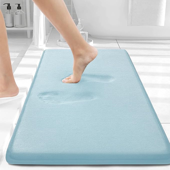 Smiry Memory Foam Bath Mat 30x20, Extra Soft and Absorbent Bathroom Mats, Non Slip Washable Carpet for Floor, Shower and Tub, Sky Blue
