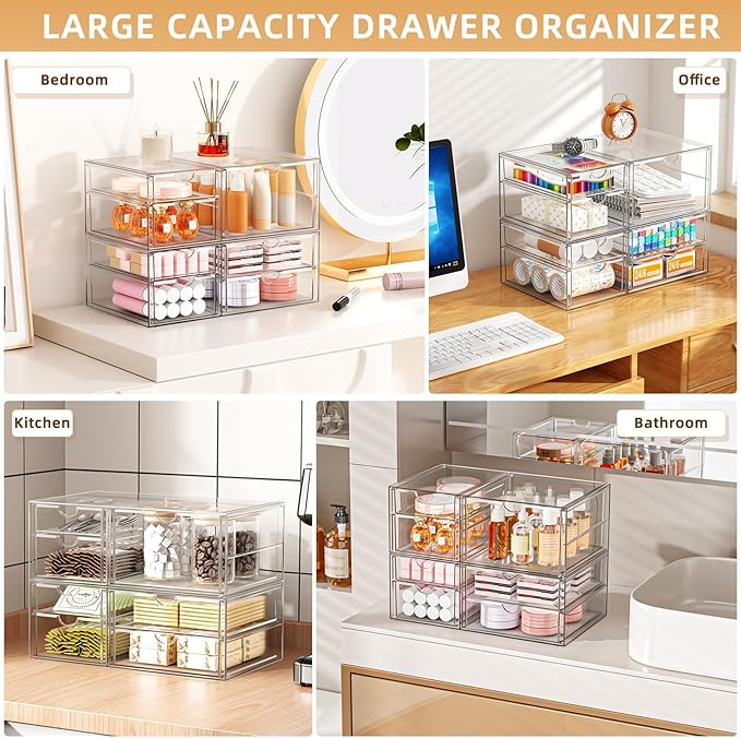 Stackable Storage Drawers, Acrylic Organizers,7 Drawers | Makeup Organizer, Bathroom Organizers and Storage, Plastic Bins for For Vanity, Undersink, Pantry