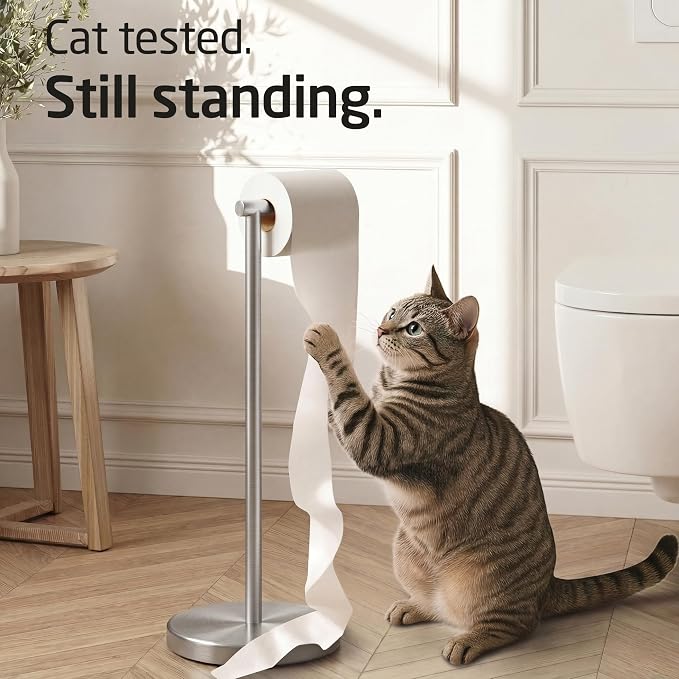 KES Toilet Paper Holder Stand SUS 304 Stainless Steel Rustproof Pedestal Lavatory Tissue Roll Holder Floor Stand Modern Brushed Nickel Finish, BPH283S1-2