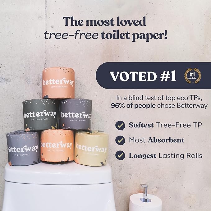 Betterway Bamboo Toilet Paper 3 Ply - Sustainable Toilet Tissue - 36 Long-Lasting Organic Rolls & 360 Sheets Per Roll - Septic Safe - Plastic & PFAS Free - FSC Certified