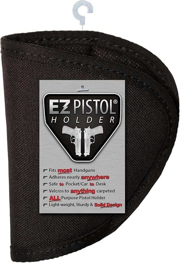 Adhesive Handgun Holster Organizer Gun Safe, Car, Desk, Carpet-Firearm Protection w Nylon Padded Interior, Full Size, 9mm