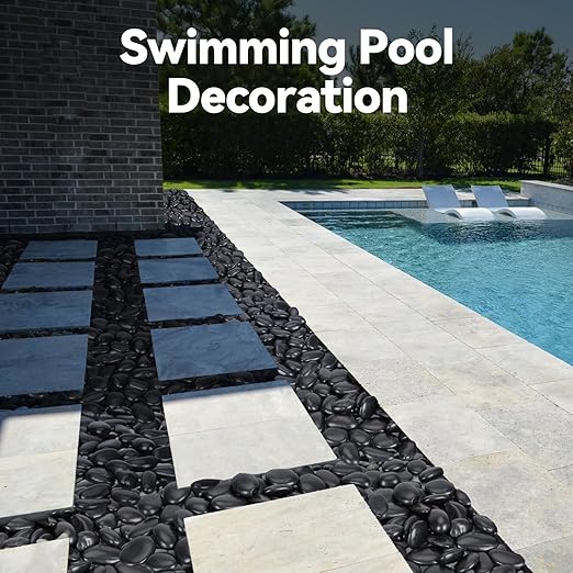 Pulovin 20 lbs Black Rocks for Landscaping, Planters, 2-3 Inch River Rocks | Decorative Black Stones for Plants, Flower Pots, Vase, Polished Garden Stones for Outdoor Landscaping, Walkways, Yard