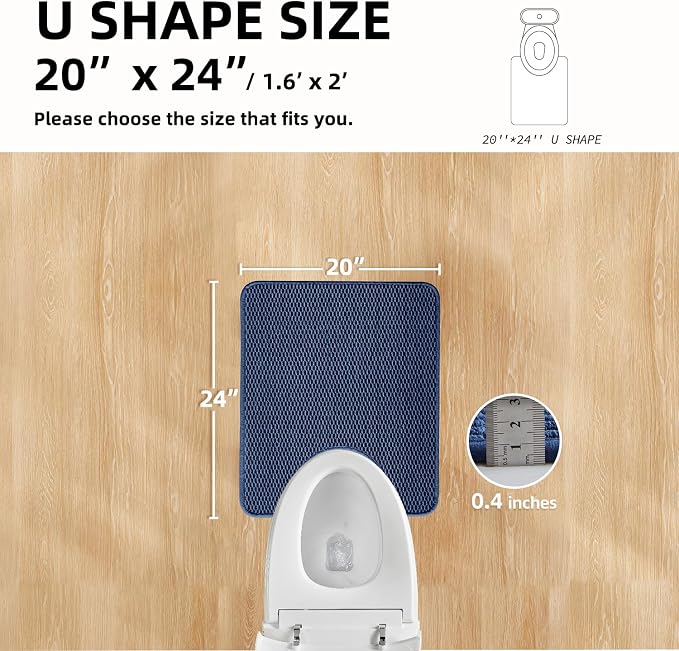 TYUU Toilet Rug, Thin Toilet Rugs U Shaped Washable Non Slip Absorbent Quick Dry Low Pile Toilet Mat, Navy Blue 20"x24" U Shape