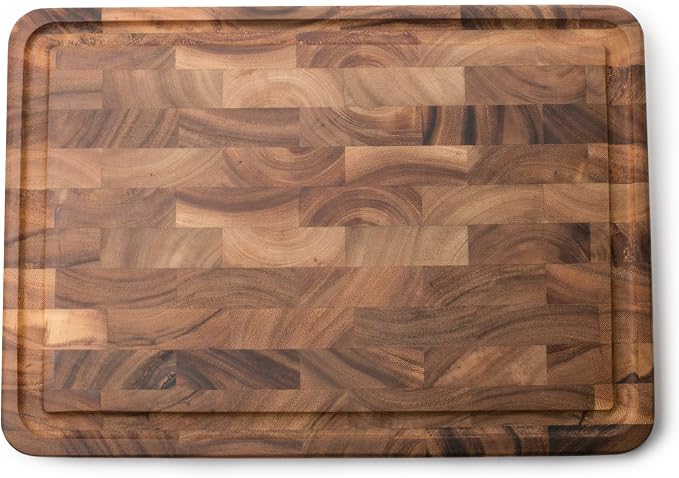 Ironwood Gourmet Charleston End Grain Board with Channel, Acacia Wood Brown 20 x 14 Inches | Knife Friendly End Grain | Beautiful Acacia Wood | Large Board for Cutting, Carving & Serving | Mess Free Juice Channel