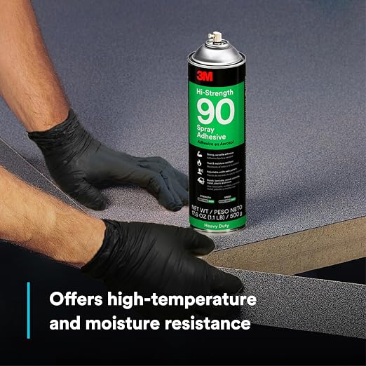 3M Hi-Strength 90 Spray Adhesive, Permanent, Bonds Laminate, Wood, Concrete, Metal, Plastic, Clear Glue, Net Wt 17.6 oz, Will Spray Upside Down Only