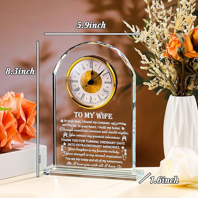 Gifts for Wife from Husband, Crystal Plaque with Light Base, Wedding Anniversary Romantic to My Wife Gift for Women Her Birthday Christmas Valentine's Mother's Day Presents Keepsakes Decor