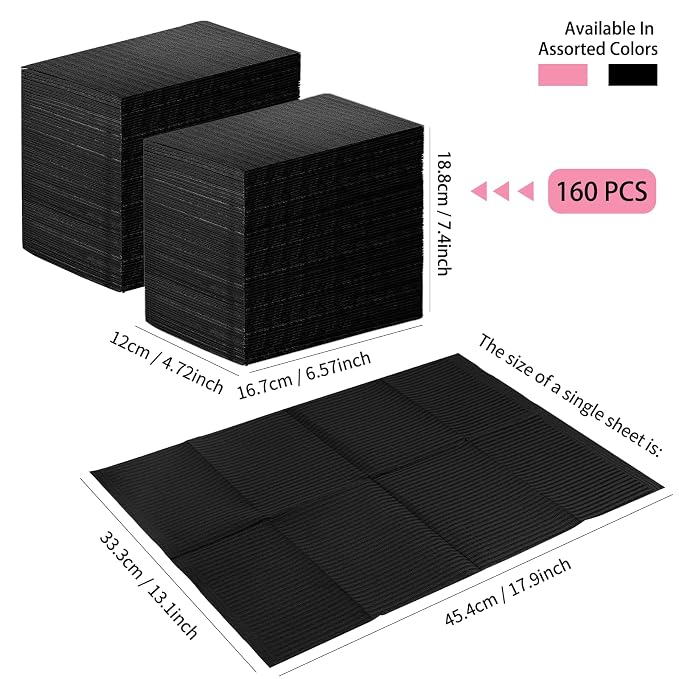 160pcs Disposable Nail Mats Foldable Nail Paper Towels, Table Acrylic Nail Practice Sheet, 3 Ply Waterproof Clean Nail Table Practice Mat for Salon Manicure Tattoo,Nail Art Accessories 13"x18" (Black)