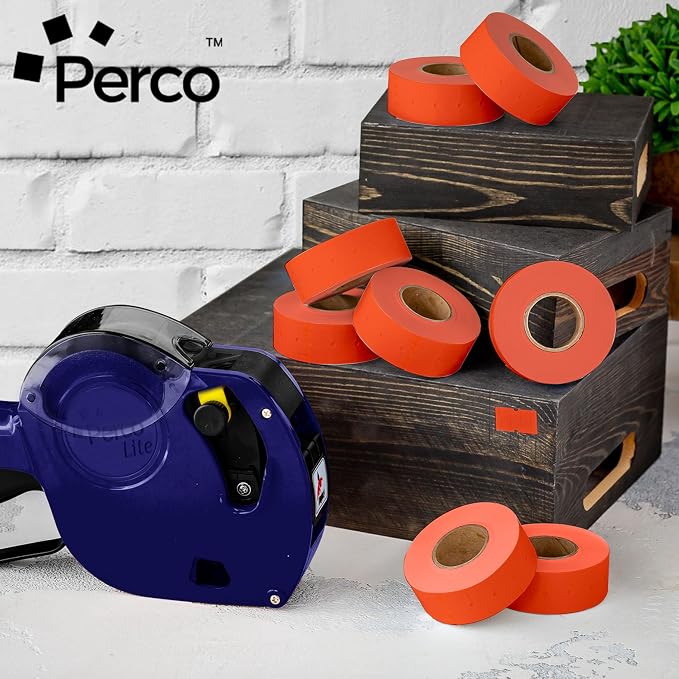 Perco 1 Line Fluorescent Red Labels - 8,000 Blank Price and Date Gun Labels for Perco Lite, X, Plus and Pro 1 Line Price and Date Guns- 8 Rolls, 1 Sleeve - Made in USA