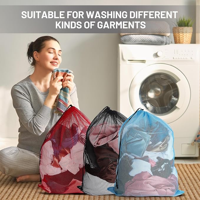 Berlune 36 Pcs 32x24 in Large Laundry Bag Colorful Extra Large Mesh Laundry Bag Bulk with Drawstring Heavy Duty Mesh Machine Washable Drawstring Pouch