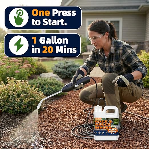 JDiction Rock Glue for Landscaping with Electric Sprayer - 1 Gallon Ready-to-Use Mulch Binder for Landscaping for Pea Gravel, Landscape Glue Spray, Water Permeable, Pet Safe, Lasts up to 2 Year