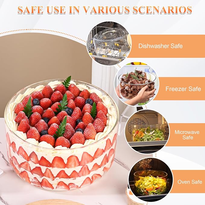 LOVYANXUE Large Salad Bowl, 10 inch Trifle Bowl with Sealed Lid, Versatile Mixing and Serving Bowl for Laying Ice Cream, Cake, Salad, Fruit, Baking, Dessert and Party Diy, Microwave Safe