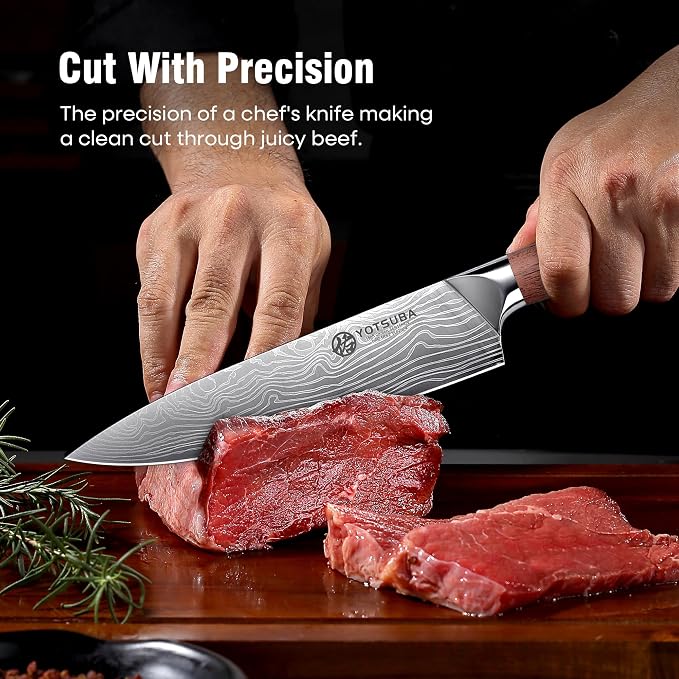 YOTSUBA 3 PCS Japanese Kitchen Knife Set, Razor Sharp High Carbon Stainless Steel Chef Knives with Ergonomic Natural Rosewood Handle, Premium Gift Box for Home & Restaurant Use