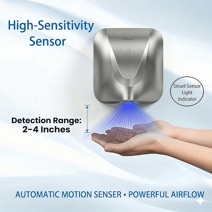 Commercial Hand Dryer for Bathroom, Automatic Wall Mounted Stainless Steel Electric Hand Dryer for Restrooms, Offices, Hotels, Restaurants & Public Facilities, Silver