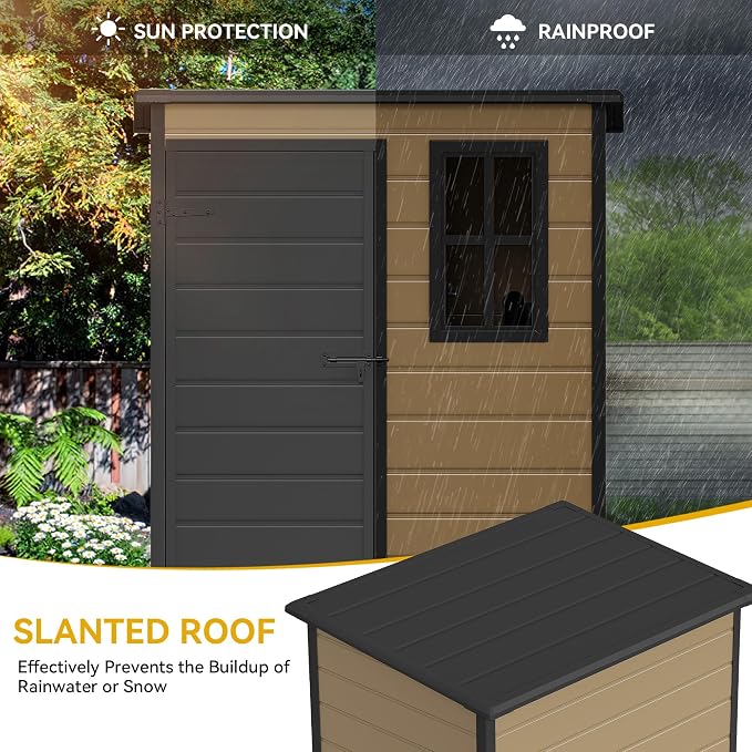 DWVO 5x3ft Resin Outdoor Storage Shed with Floor, Waterproof Lockable Tool Shed with Window, Plastic Outside Resin Storage Shed for Garden Backyard Patio Lawn
