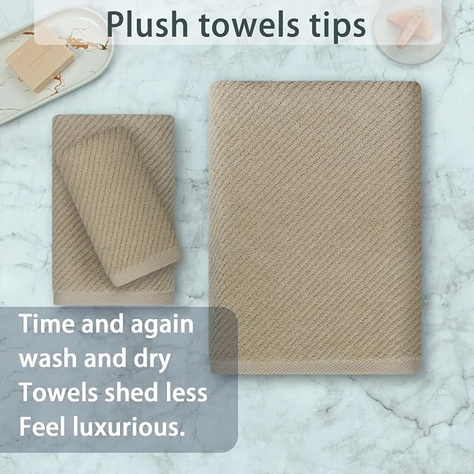VOOVA & MOVAS 3PC Towel Set, 100% Cotton, Dark Tan | 1 Large Bath 30x56 In, 1 Hand 18x28 In,1 Wash Cloth 13x13 In, Quick Dry, Soft, Thick, Bathroom Essentials