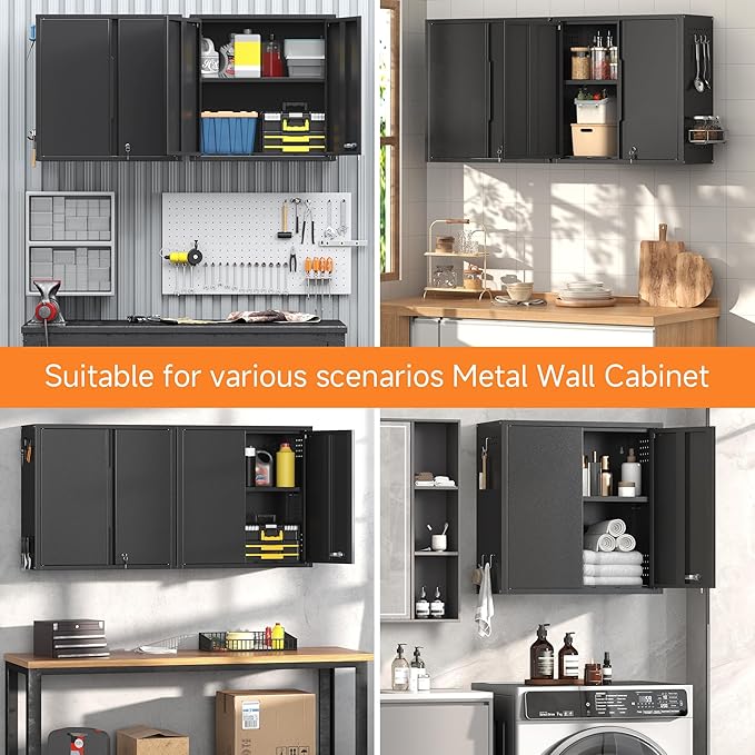 Coolsun 26" H Garage Wall Cabinet with Lockable Doors and Adjustable Shelf | Metal Wall Cabinet for Garage Assembly Required (26" H Black)