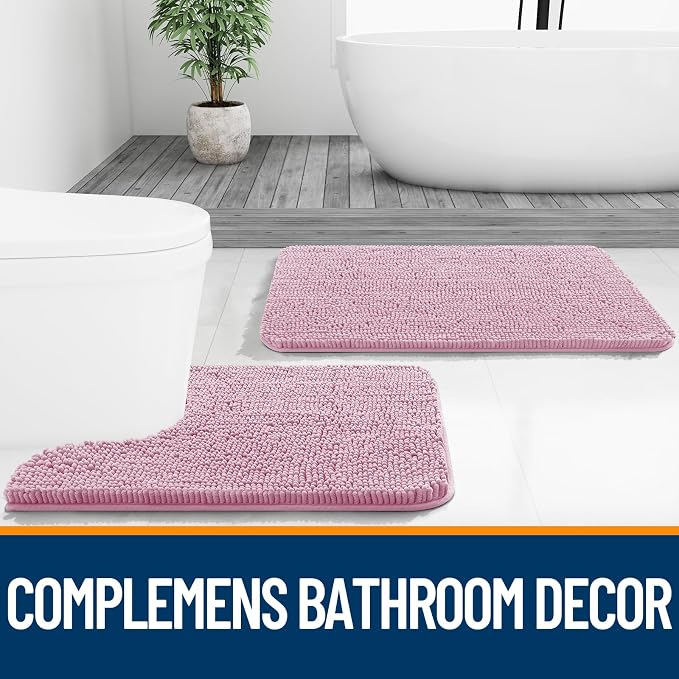 OLANLY Large Bathroom Rugs 45x27, Extra Soft Absorbent Chenille Bath Rugs, Rubber Backing Quick Dry, Machine Washable Bath Mats for Bathroom Floor, Tub and Shower, Home Decor Accessories, Dusty Rose