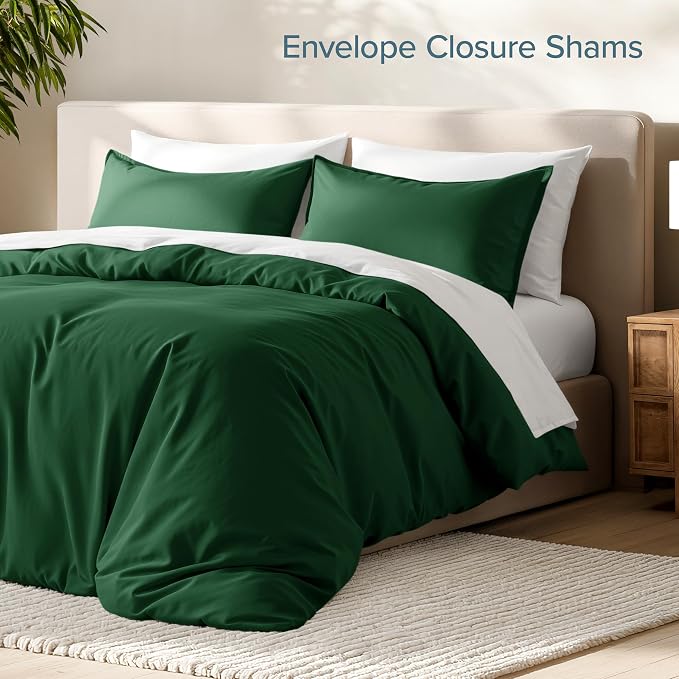 Bare Home Bedding Duvet Cover Queen Size - Premium 1800 Super Soft Collection - Lightweight, Cooling - Soft Breathable Bedding Duvet Cover (Queen, Forest Green)