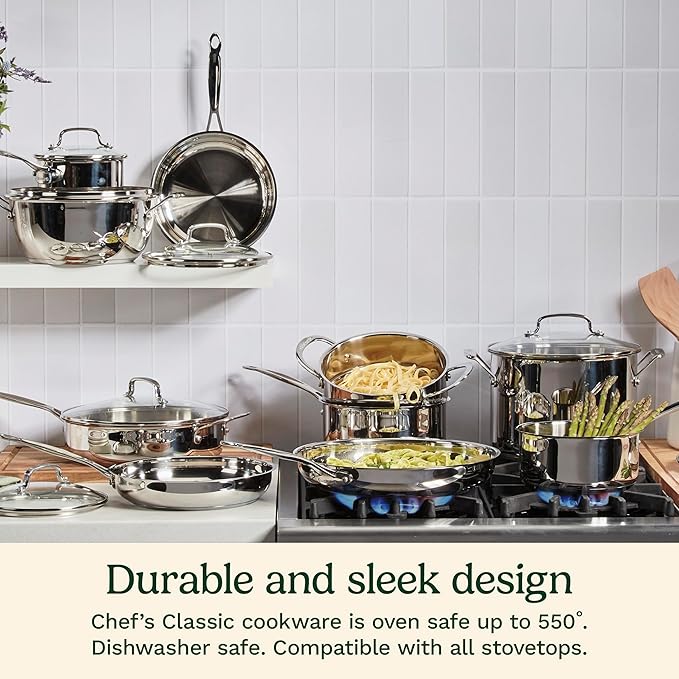 Cuisinart 14-Inch Stir-Fry Pan, Helper Handle and Glass Cover, Chef's Classic Stainless Steel, 726-38H