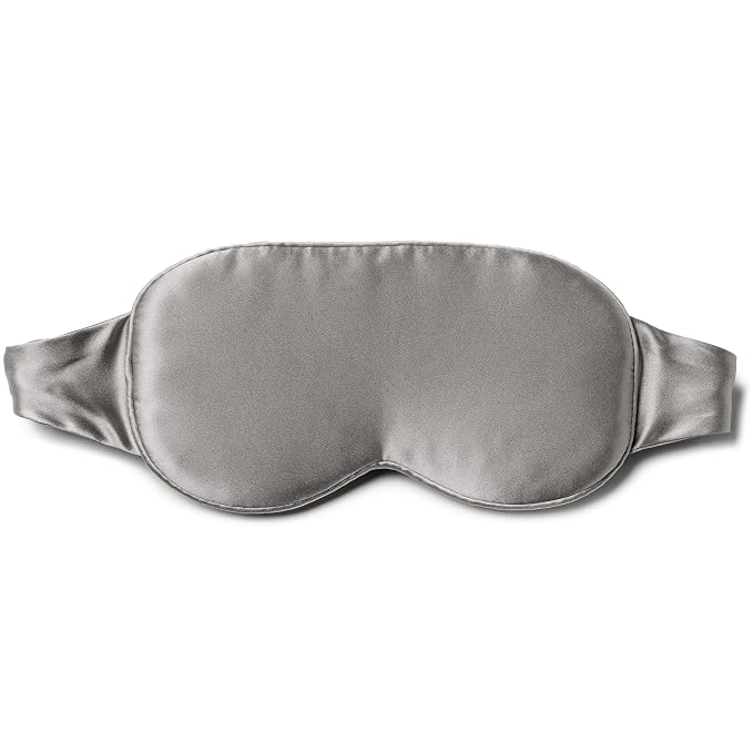 Fishers Finery 25 Momme 100% Organic Mulberry Silk Adjustable 3D Sleep Eye Mask - Contoured for Lash Extensions, Relieves Eye Pressure - New and Improved Style (Silver)