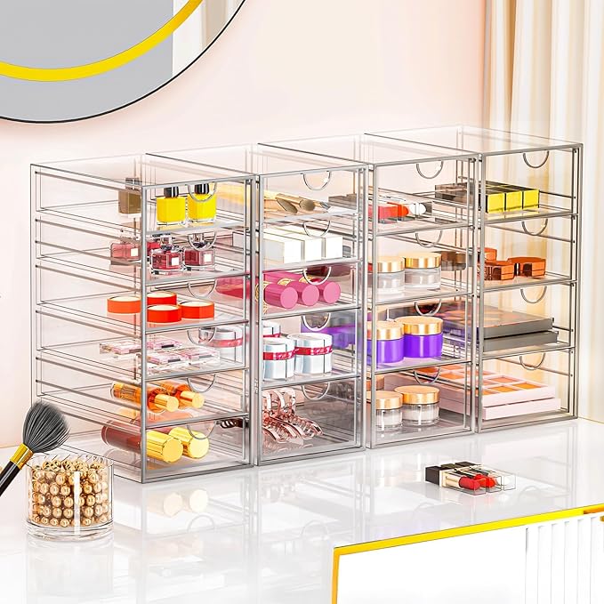 YFXCVSL Acrylic Makeup Organizer with 31 Drawers, 6 Pack Clear Storage Drawers, Bathroom Makeup Organizer for Palettes, Cosmetic, and Beauty Supplies,Ideal for Vanity, Cabinet,Desk Organization