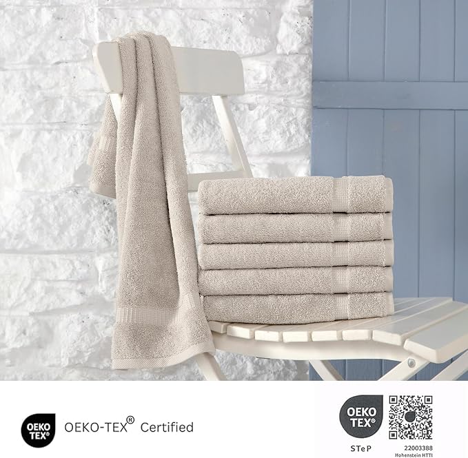 SALBAKOS 6-Piece 100% Turkish Cotton Hand Towels, 16x30 inch, Stone | Large Size Thick Super Soft Highly Absorbent, Versatile Hair Face & Hand Drying Towel, Premium Hotel Quality Made in Turkey