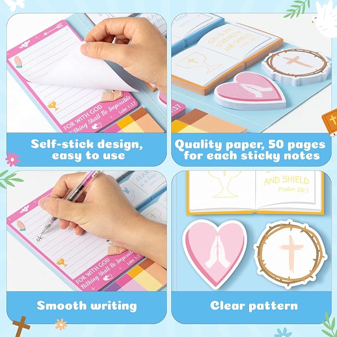 Xqumoi Christian Bible Verse Sticky Notes Set - I Am a Child of God Self-Stick Note Pads Inspirational Religious Divider Tabs Bundle Writing Memo Pad Page Sunday School Office Christmas Supplies Gift