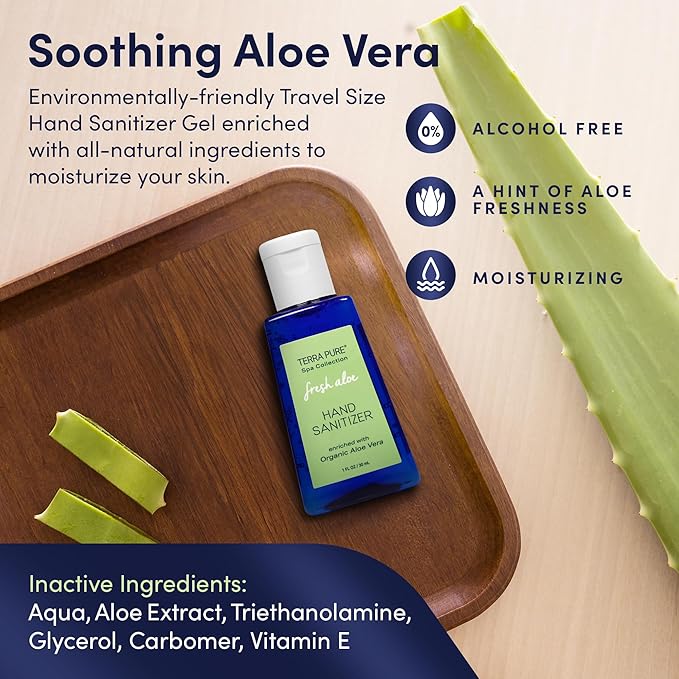 Terra Pure Hand Sanitizer Gel, 1 oz 144 Pack, Alcohol Free Silver Citrate Formula with Aloe Vera and Vitamin E, Non Drying Bulk Travel Size for Hotels, Gyms, Schools, Offices, Events