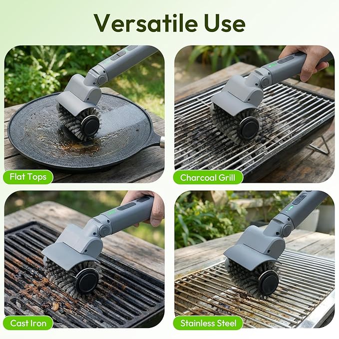 2026 Upgraded Electric Grill Brush, Stainless Steel BBQ Cleaner, 410 RPM High Torque Power Scrubber, 90-Min Runtime, Hot Grill Safe for Gas, Charcoal & Cast Iron Grates