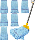 Eccliy 6 Pack Commercial Mop Heads Replacement Heavy Duty 18 oz Loop End Cotton String Wet Mop Refills Washable Absorbent Reusable for Industrial Home Tile Wood Concrete Floor (Blue,Orange)