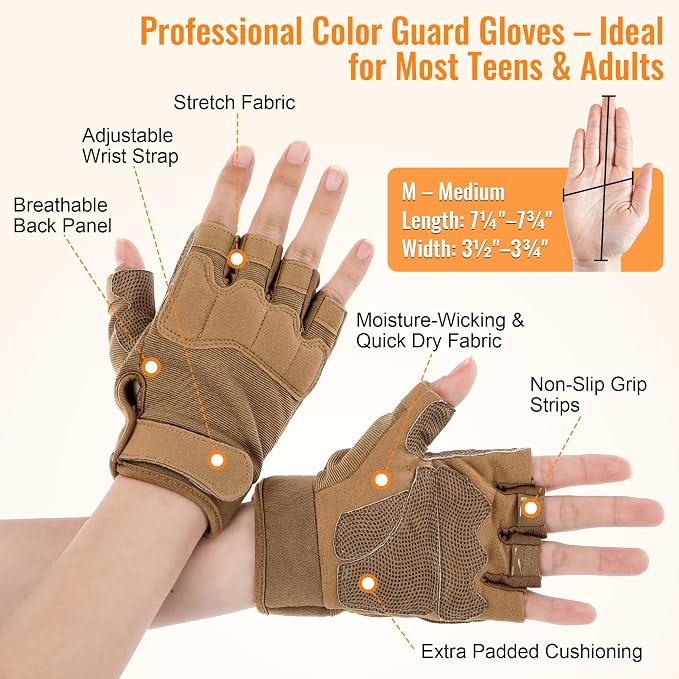 36" Color Guard Rifle, Wooden Drill Rifle for Winter Guard, Tan Gloves | Glossy Finish, Black Leather Strap, 1.5-2 lbs Balanced, Foam Padded Ends, Includes Tan Gloves & 2 Tapes