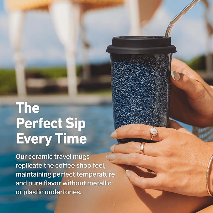 NOVA CERAMICS Coffee Tumbler – Travel Mug - On the Go Coffee Mug – Microwave & Dishwasher Safe Green Coffee Tumbler - Gifts For Women Men Him Her – 16oz – Abyss