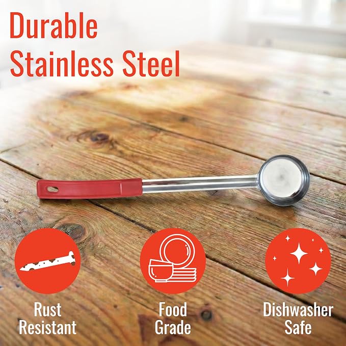 2 oz Solid Stainless Steel Portion Control Ladle Spoon | Commercial-Grade Spoodle for Portioning & Serving - Soups, Sauces & Buffet Service. Color-Coded by Size. Dishwasher Safe.