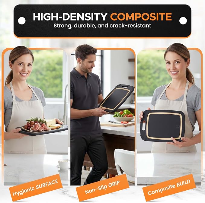 Earth's Dreams Composite Wood Cutting Board Set of 3, Built In Juice Groove | Dishwasher Safe,Non-Toxic, Cutting Boards for Kitchen – Large, Medium & Small Non-Slip Wood Charcuterie & Chopping Boards