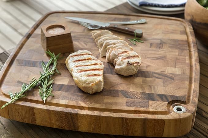 Ironwood Acacia Wood Cutting Board With Juice Channel, Carolina Prep Board | Large 18" x 18" x 3" Cutting Board | Beautiful Acacia Wood End Grain Construction | 3 Inch Thick Butcher Block Cutting Board