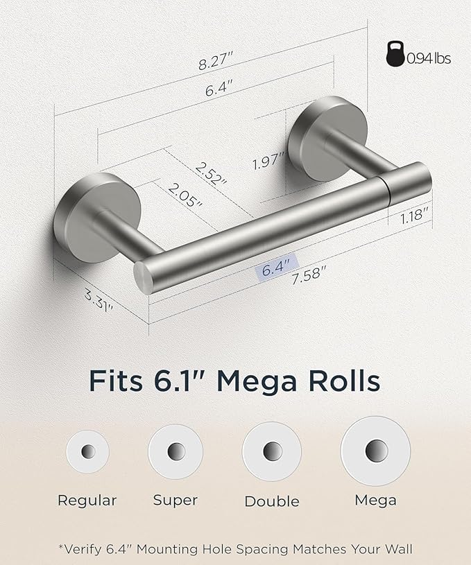 FORIOUS Toilet Paper Holder Wall Mount, Stainless Steel Rustproof Double Post Pivoting Tissue Roll Holder for Bathroom, Commercial Toilet Paper Dispenser (Brushed Nickel, Classic)