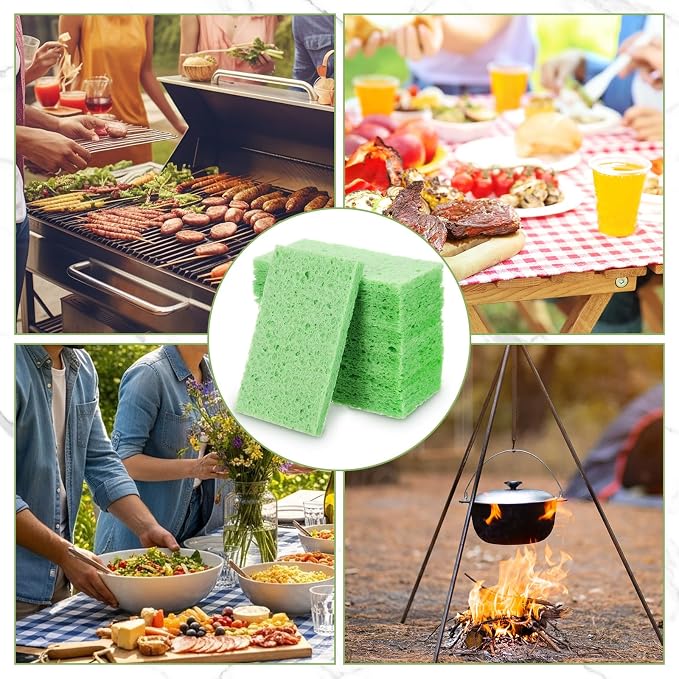 Zhengmy 48 Pieces Sponges Bulk Sponges Kitchen Compressed Sponge Natural Dish Sponge Compressed Wood Pulp Cleaning Without Scratching for Kitchen Bathroom, 3.9 x 2.4 x 0.12 Inch (Green)