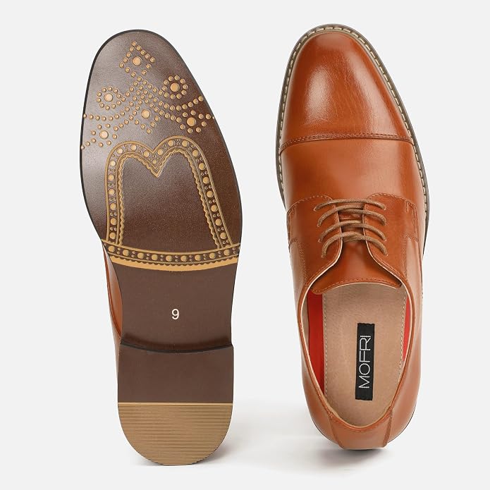 Mens Classic Cap Toe Dress Shoes Oxford for Office | Polished PU Outer Shell,Ventilated Comfortable Latex Insole. Formal Footwear Suited for Office Engagements ,Outings,Weddings