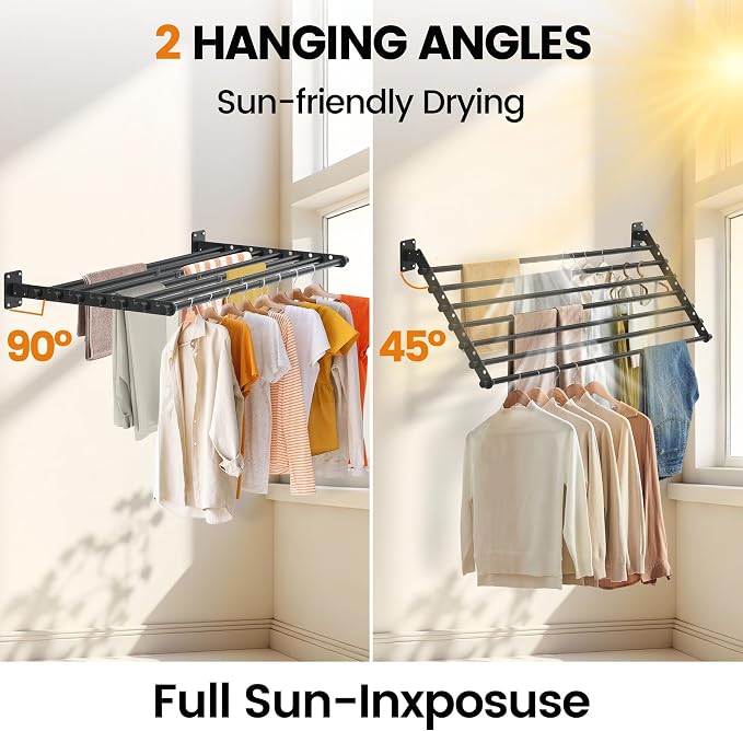 Wall Mounted Clothes Drying Rack 28 Inch – Foldable Laundry Drying Rack for Wall Mount, Space Saving Indoor Drying Rack for Clothes, Compact & Sturdy Design