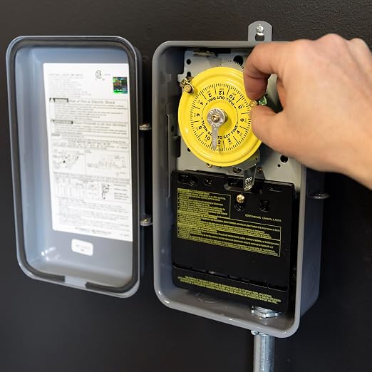 Intermatic T104R 24 Hour Mechanical Timer Switch - 208–277 VAC, DPST, Type 3R Indoor/Outdoor Metal Enclosure, Heavy-Duty, Manual Override, 40 Amp – Ideal for Lights, Pumps, Fans, and HVAC Systems