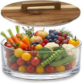 LemonRoad 9.6 Inch Large Glass Salad Bowl with Acacia Wood Lid, Thick Glass Trifle Bowl Versatile Mixing and Serving Dish for Dessert Fruit Pasta Ice Cream Cake Baking Dishwasher Safe